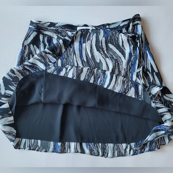 Reiss Blue and Black Asymmetrical Wrap Midi Skirt - Picture 6 of 10